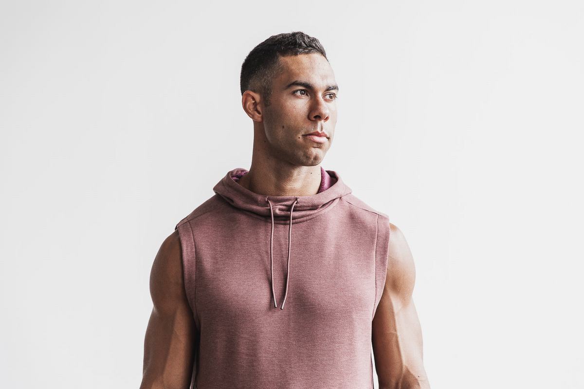 Nobull Microplush Sleeveless Men's Hoodie Red | Australia (EM0492)